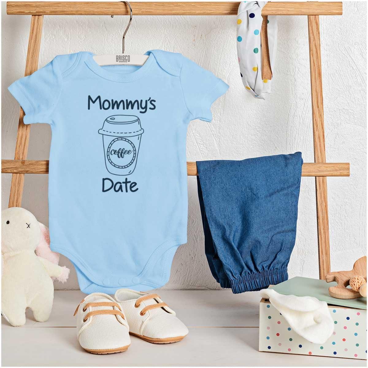 imageBrisco Brands Mommys Coffee Date Cute Adorable Baby Romper Boys or GirlsLight Blue
