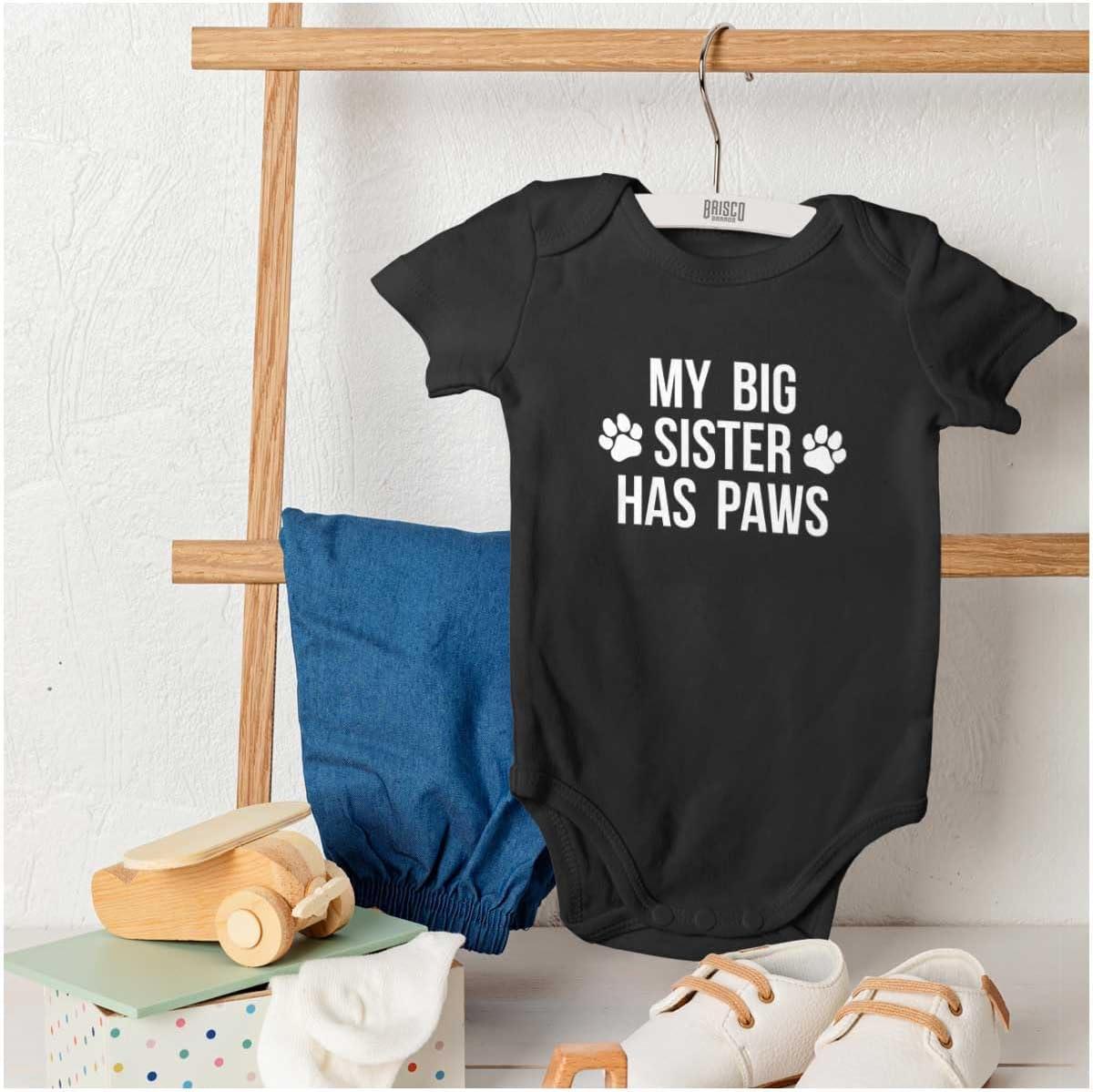 imageBrisco Brands My Big Sister Has Paws Baby Romper Boys or GirlsBlack