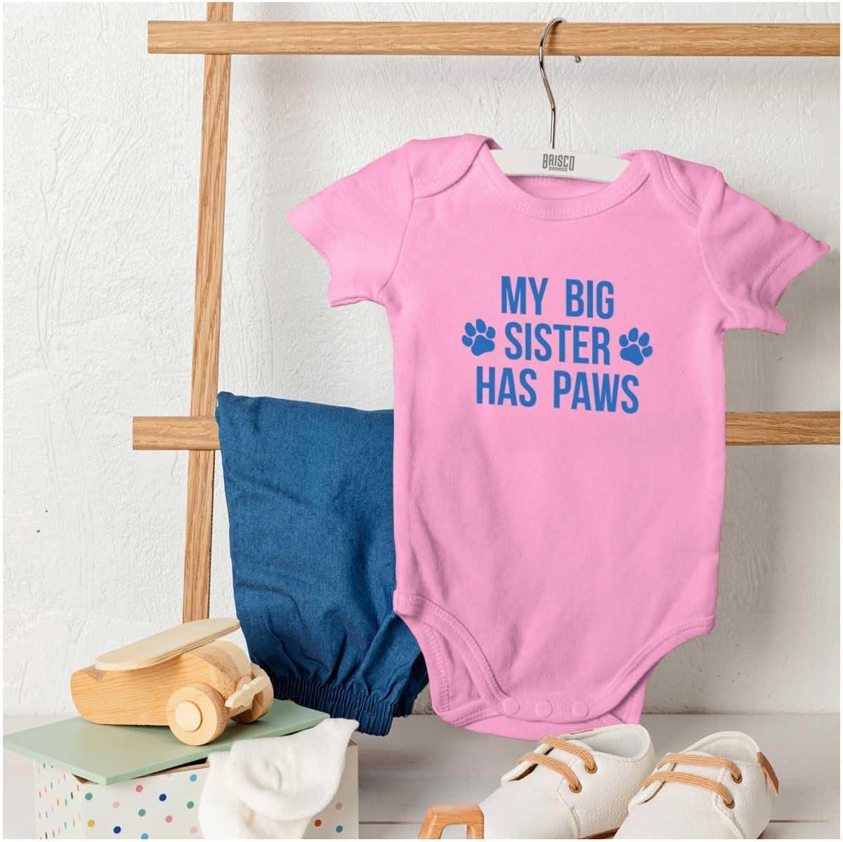 imageBrisco Brands My Big Sister Has Paws Baby Romper Boys or GirlsPink