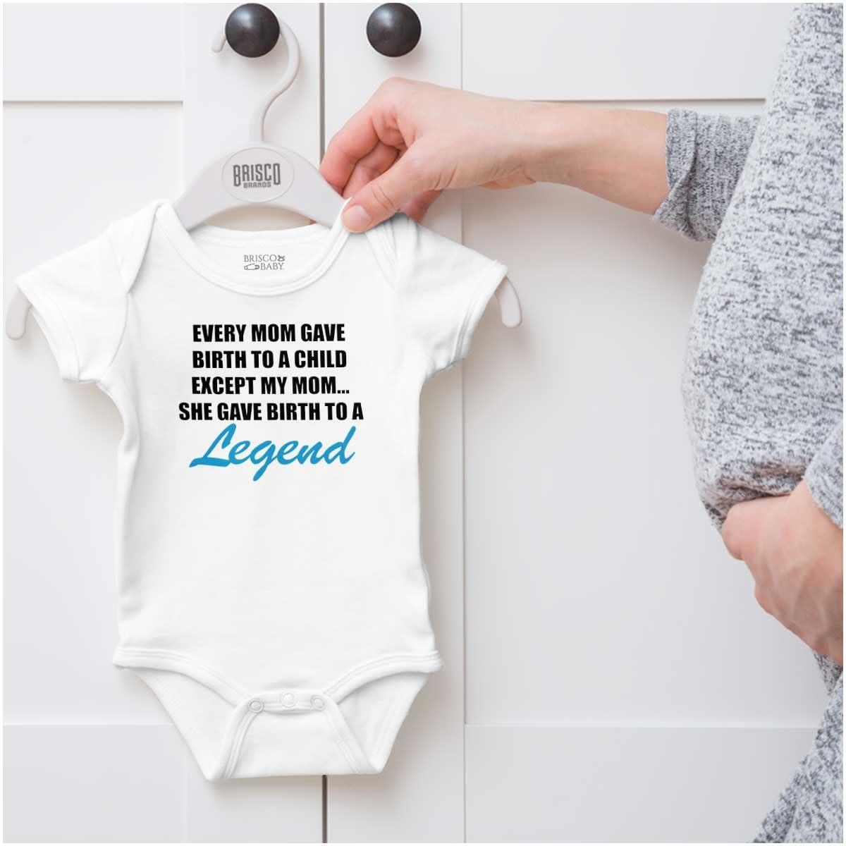 imageBrisco Brands My Mom Gave Birth to a Legend Funny Baby Romper Boys or GirlsWhite