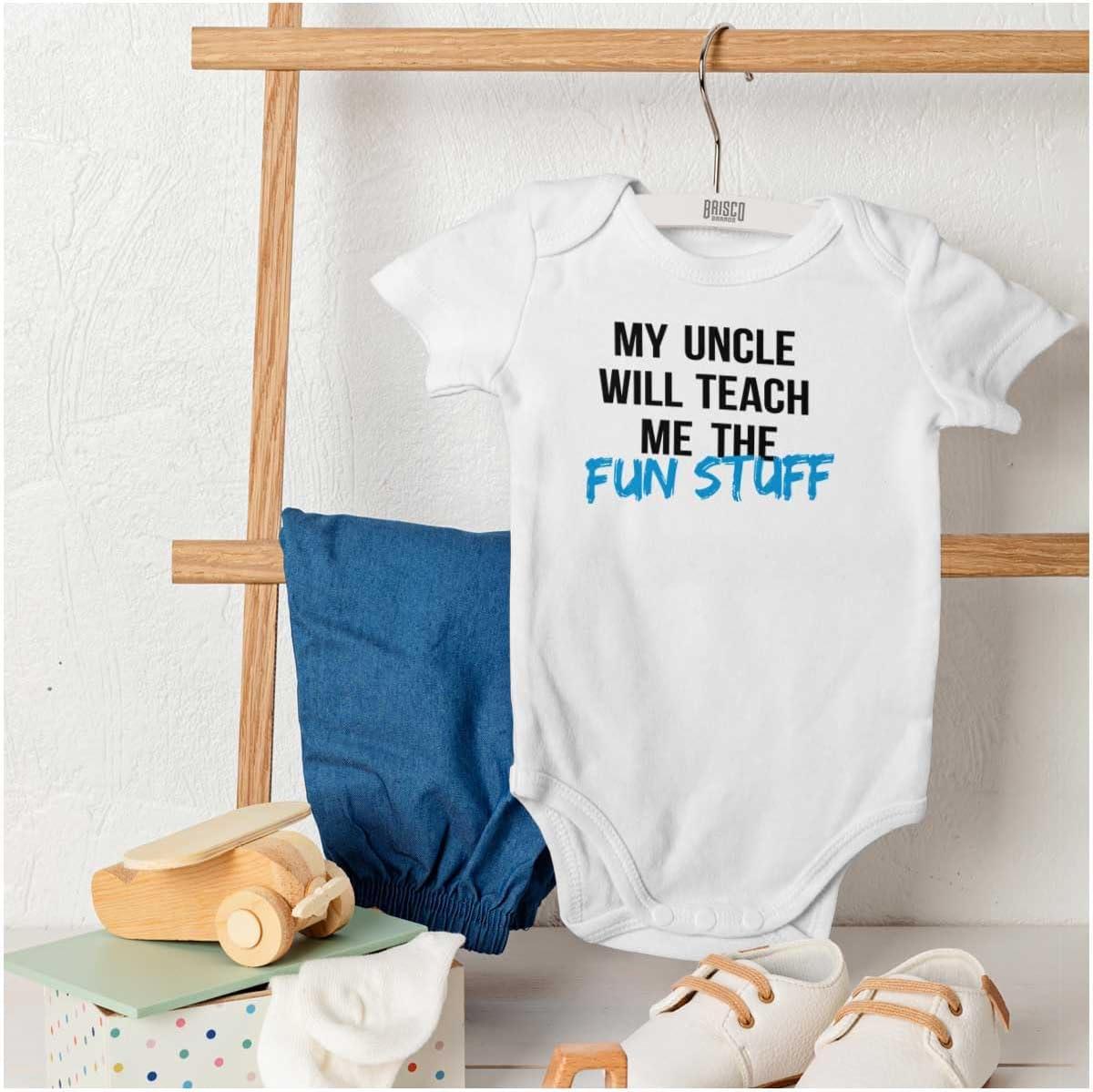 imageBrisco Brands My Uncle Will Teach Me The Fun Stuff Baby Romper Boys or GirlsWhite