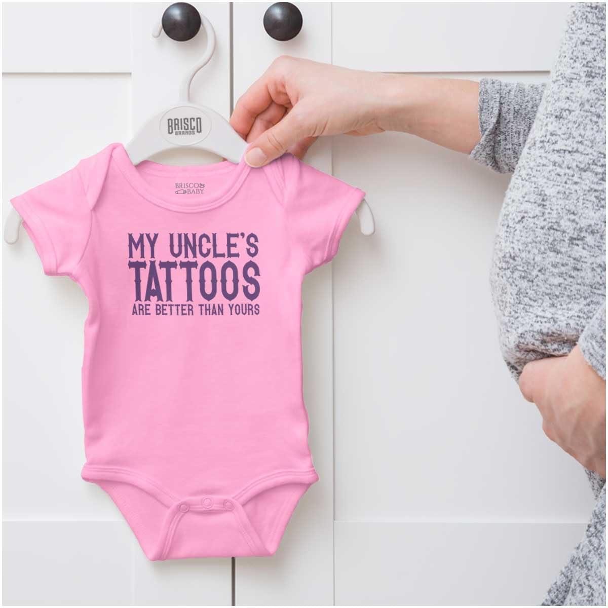imageBrisco Brands My Uncles Tattoos Better Than Yours Baby Romper Boys or GirlsPink