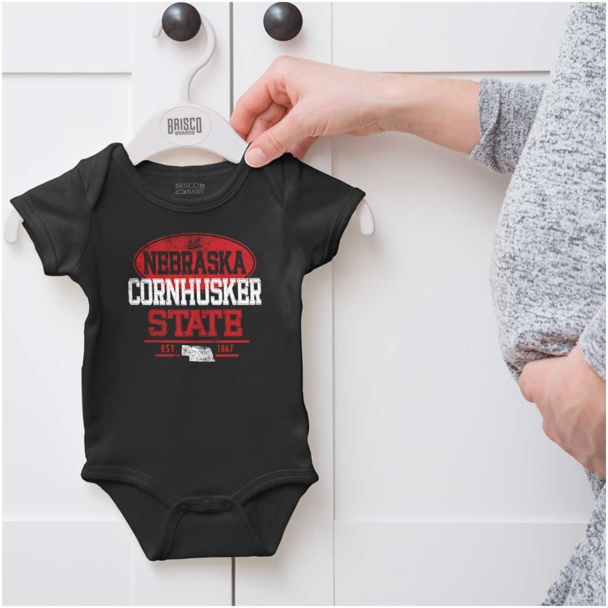 imageBrisco Brands Nebraska NE Corn Logo Souvenir Baby Romper Boys or GirlsBlack