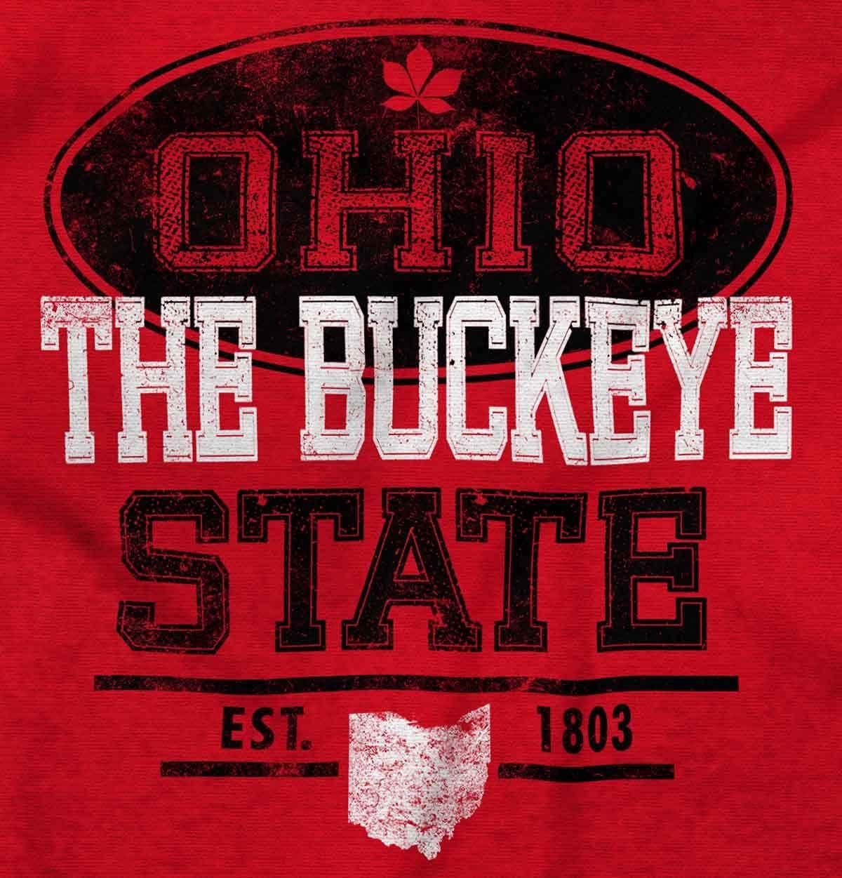 imageBrisco Brands Ohio OH Buckeye Leaf Logo Souvenir Baby Romper Boys or GirlsRed