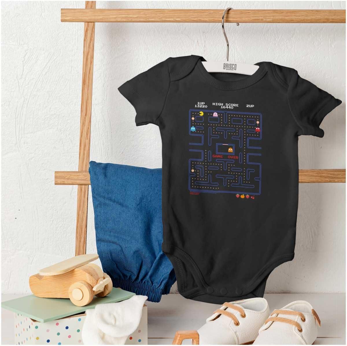 imageBrisco Brands PACMAN Game Over Retro Video Gaming Baby Romper Boys or GirlsBlack