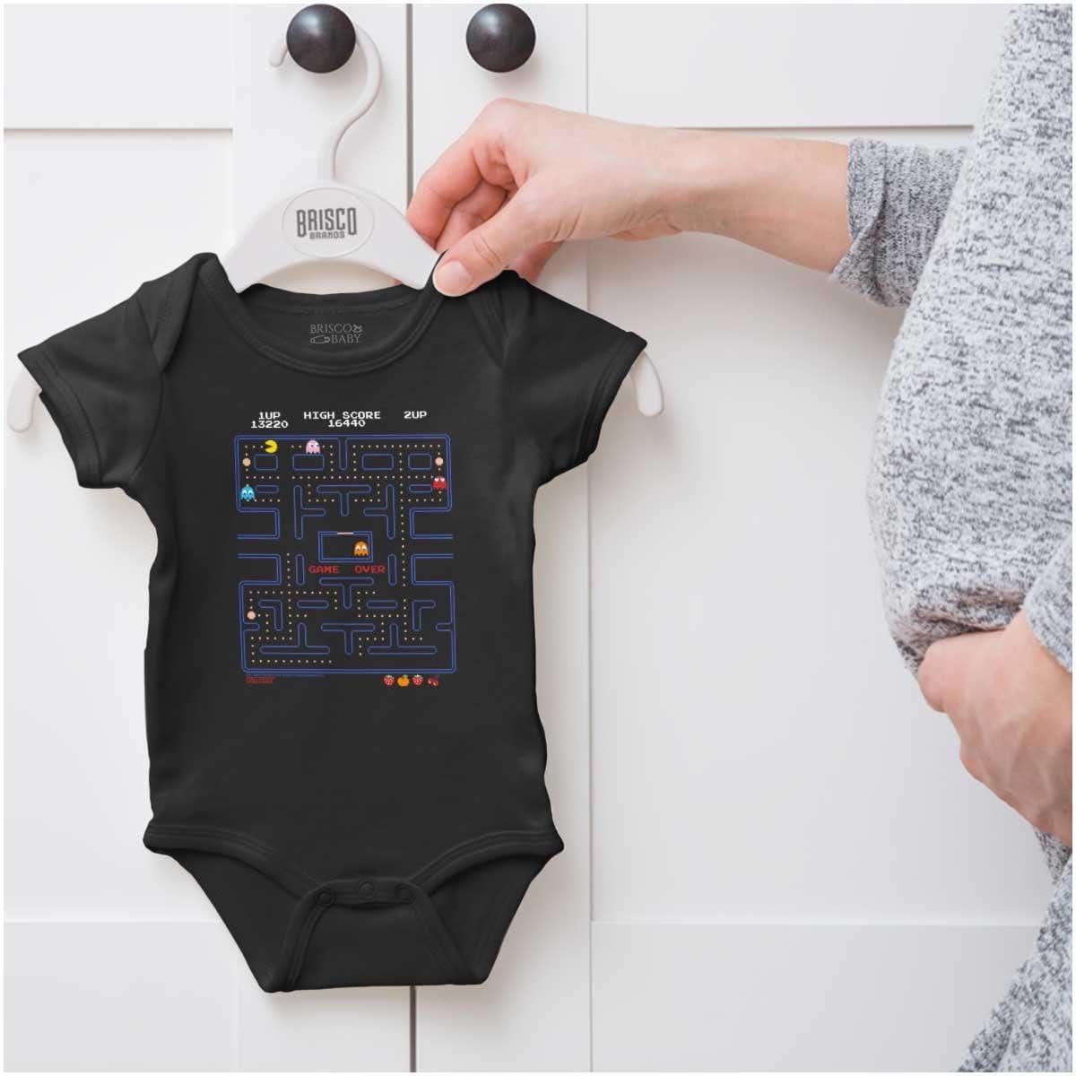 imageBrisco Brands PACMAN Game Over Retro Video Gaming Baby Romper Boys or GirlsBlack