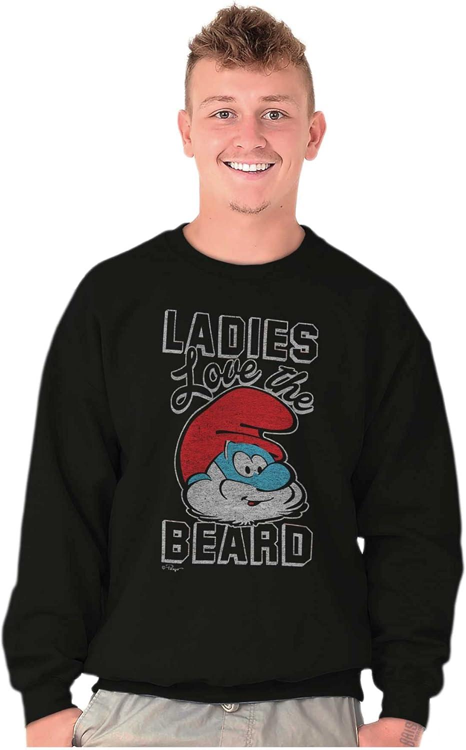 imageBrisco Brands Papa Smurf Ladies Love the Beard Cool Mens Crewneck SweatshirtBlack