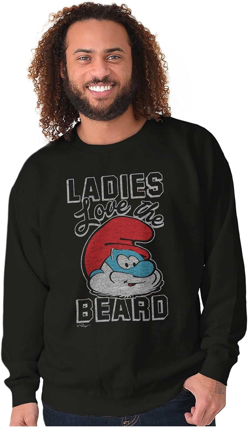 imageBrisco Brands Papa Smurf Ladies Love the Beard Cool Mens Crewneck SweatshirtBlack