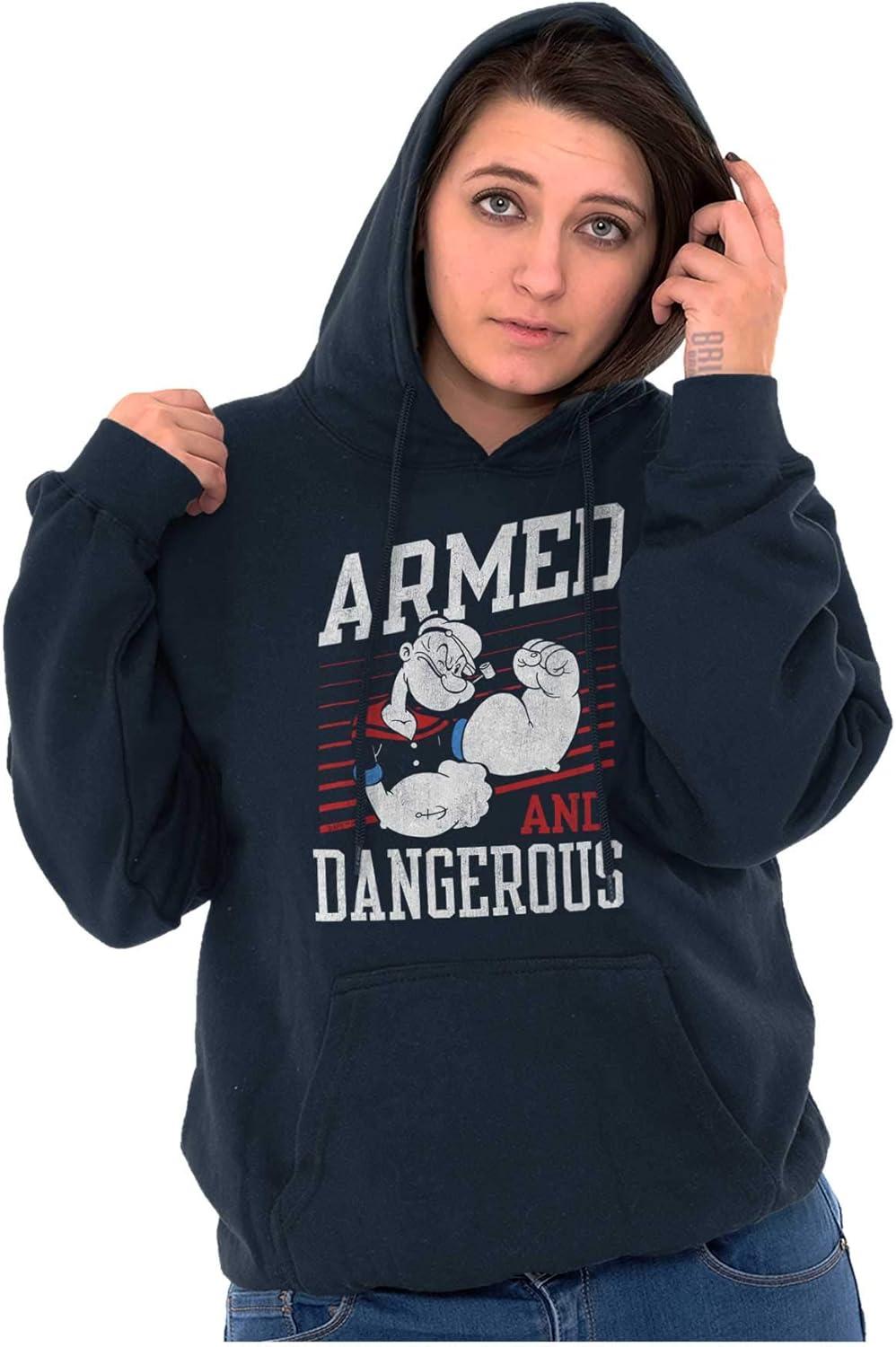imageBrisco Brands Popeye Armed Dangerous Biceps Workout Hoodie Sweatshirt Women MenNavy