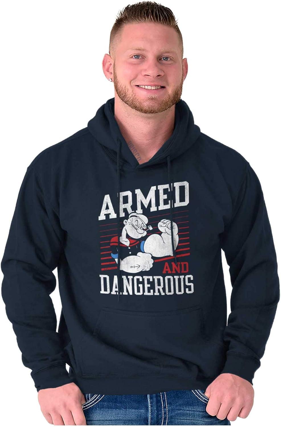imageBrisco Brands Popeye Armed Dangerous Biceps Workout Hoodie Sweatshirt Women MenNavy