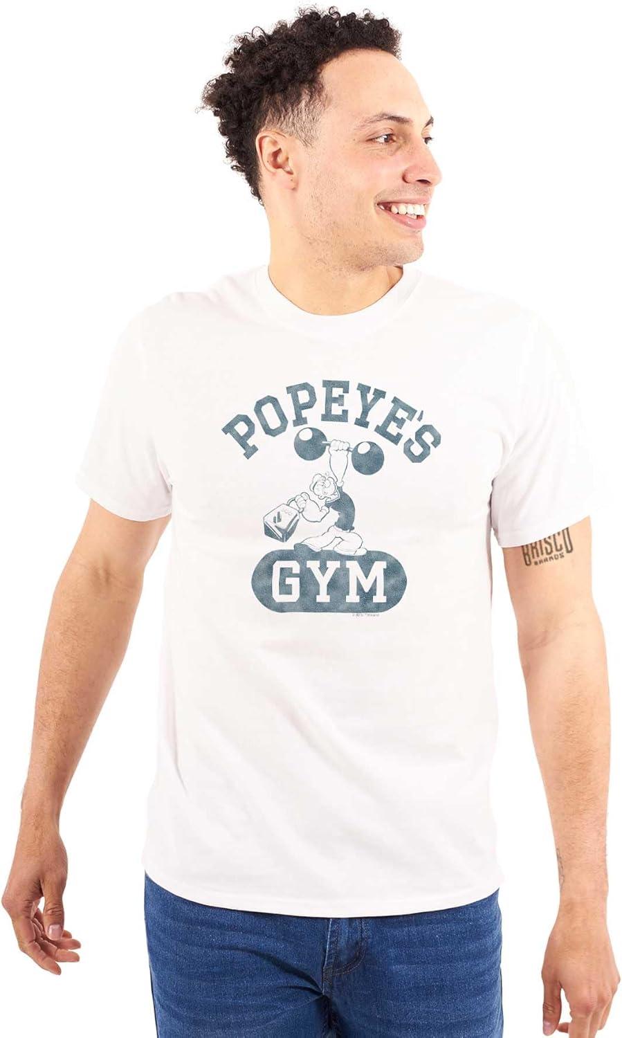 imageBrisco Brands Popeye Body Builder Gym Workout Cool Graphic T Shirt Men or WomenWhite