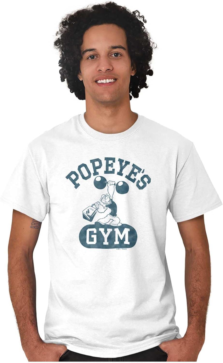 imageBrisco Brands Popeye Body Builder Gym Workout Cool Graphic T Shirt Men or WomenWhite