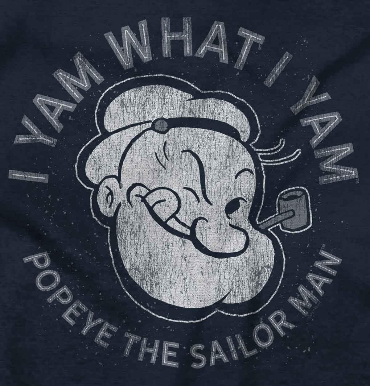 imageBrisco Brands Popeye Sailor Man Quote What I Yam Baby Romper Boys or GirlsNavy