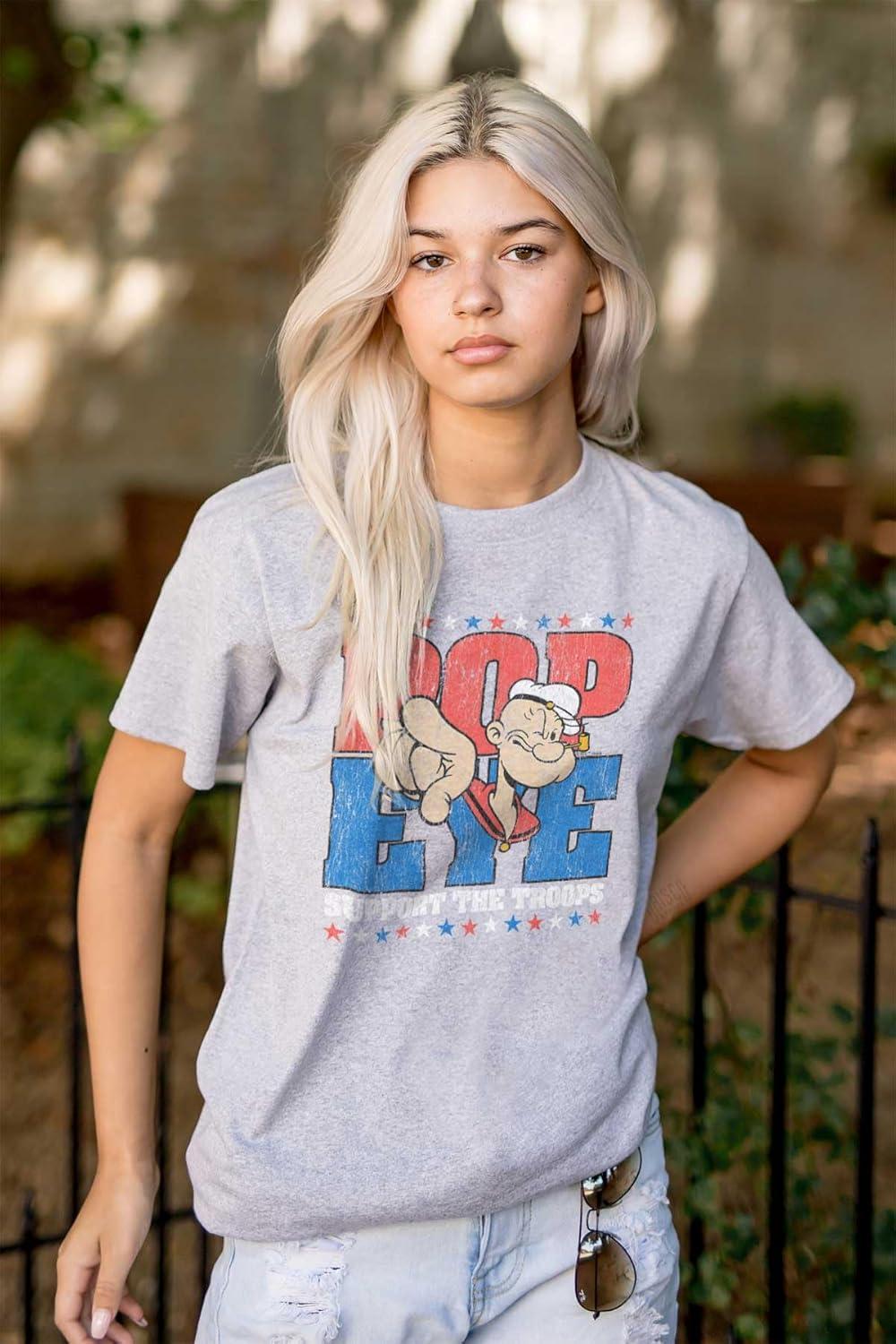 imageBrisco Brands Popeye Sailor Man Support The Troops Graphic T Shirt Men or WomenSport Grey