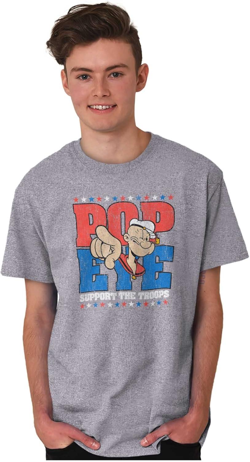 imageBrisco Brands Popeye Sailor Man Support The Troops Graphic T Shirt Men or WomenSport Grey