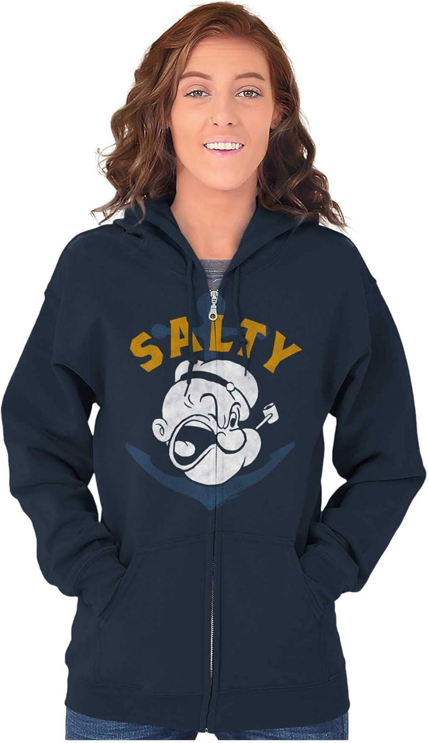 imageBrisco Brands Popeye Sailor Salty Attitude Funny Zip Up Hoodie Mens WomensNavy
