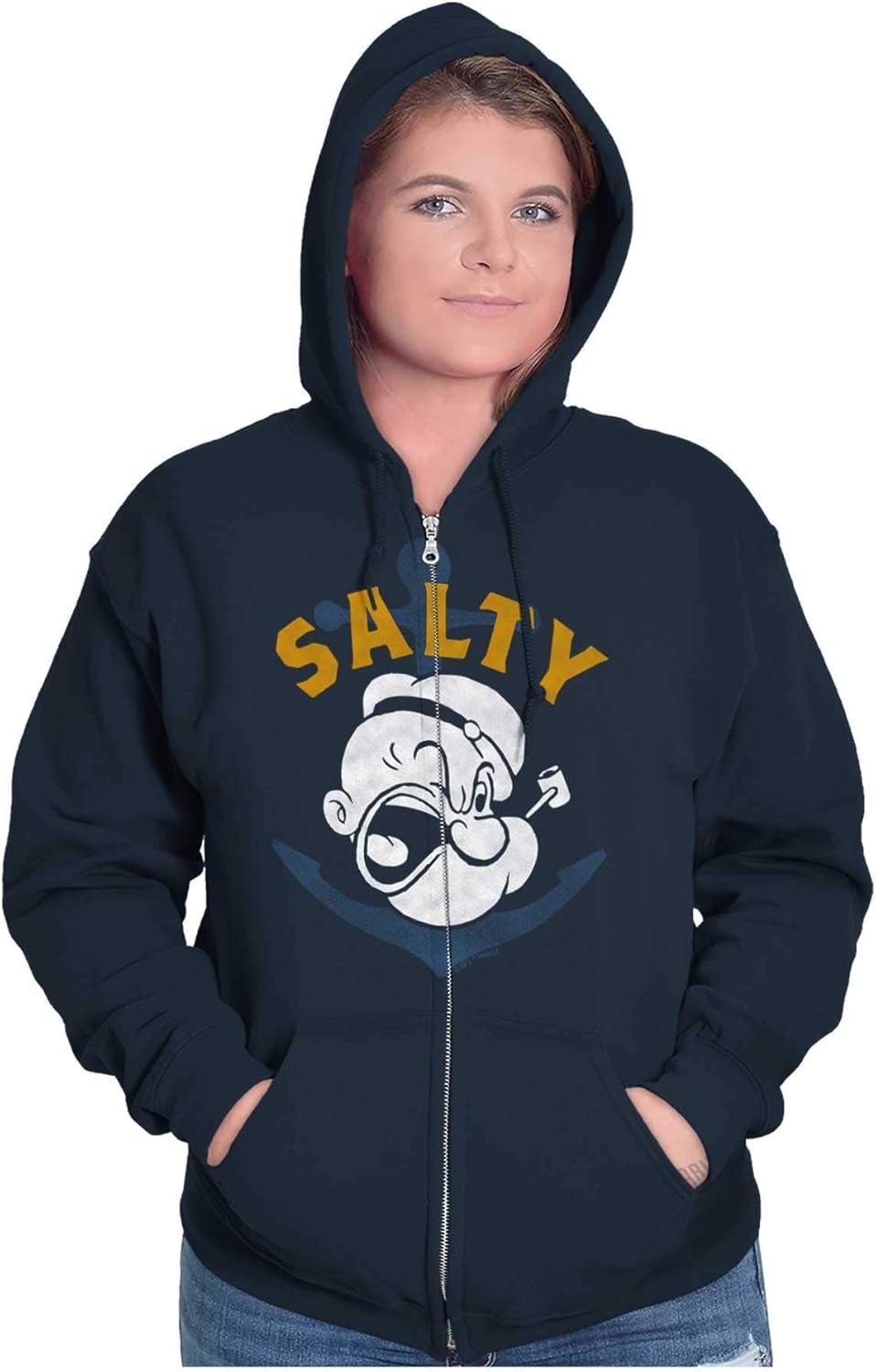 imageBrisco Brands Popeye Sailor Salty Attitude Funny Zip Up Hoodie Mens WomensNavy