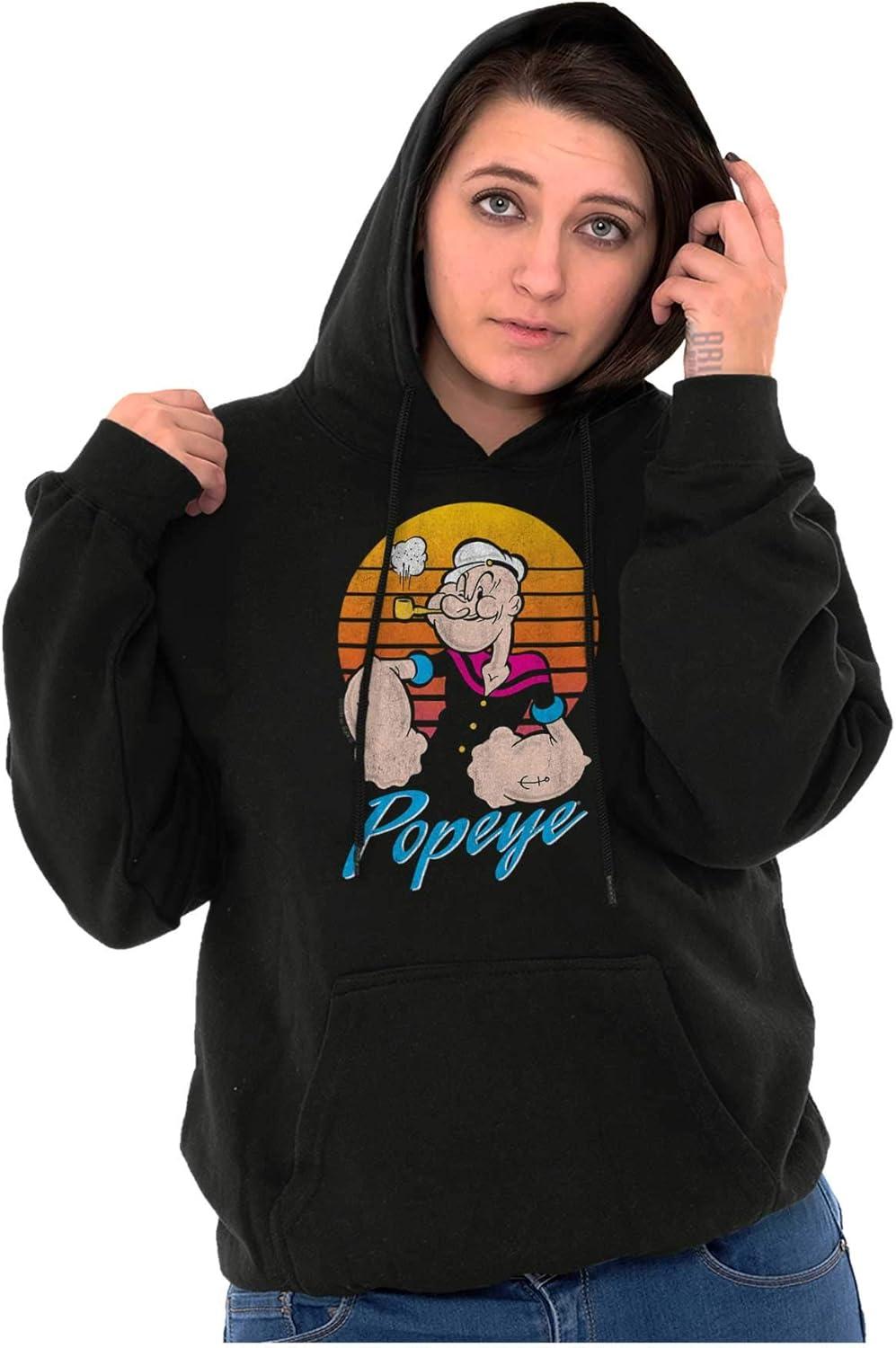 imageBrisco Brands Popeye The Sailor Man Retro Sunset Hoodie Sweatshirt Women MenBlack