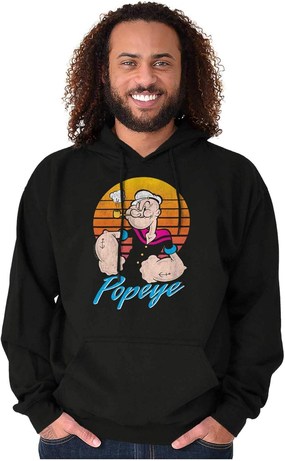 imageBrisco Brands Popeye The Sailor Man Retro Sunset Hoodie Sweatshirt Women MenBlack