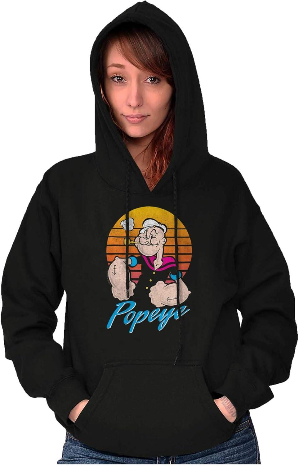 imageBrisco Brands Popeye The Sailor Man Retro Sunset Hoodie Sweatshirt Women MenBlack