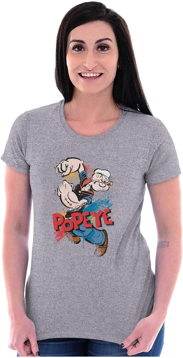 imageBrisco Brands Popeye The Sailor Retro Cartoon Comic Womens Slim Fit Graphic TeeSport Grey