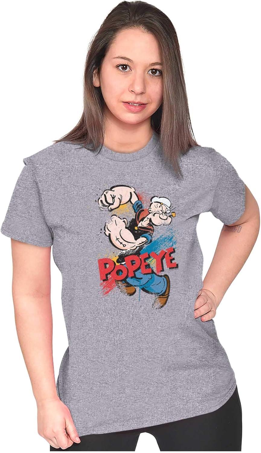 imageBrisco Brands Popeye The Sailor Retro Cartoon Comic Womens Slim Fit Graphic TeeSport Grey