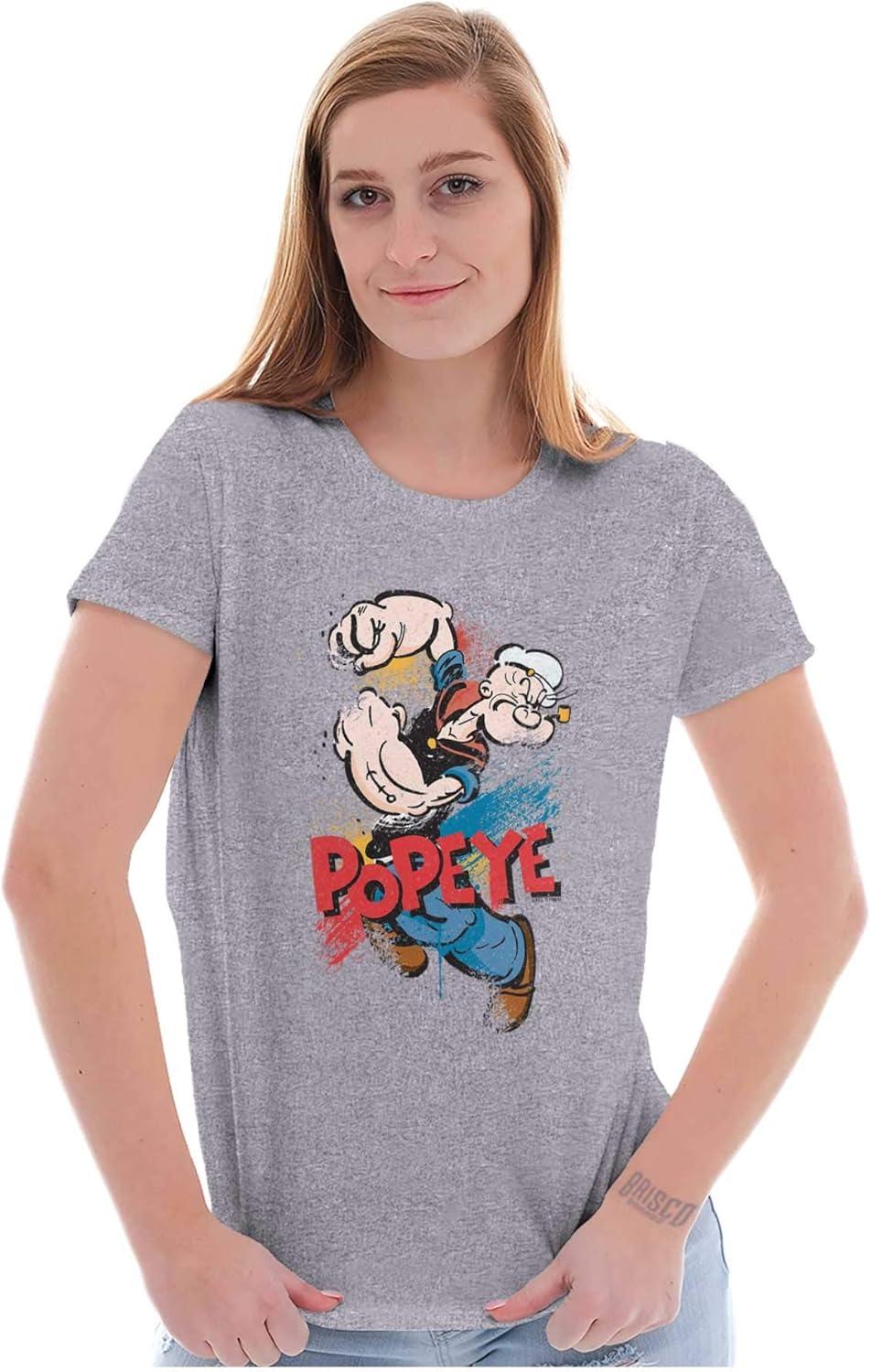 imageBrisco Brands Popeye The Sailor Retro Cartoon Comic Womens Slim Fit Graphic TeeSport Grey