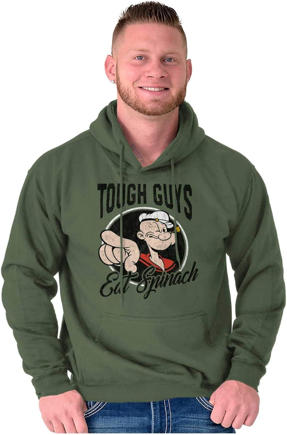 imageBrisco Brands Popeye Tough Guys Eat Spinach Funny Hoodie Hooded Sweatshirt MenMilitary Green
