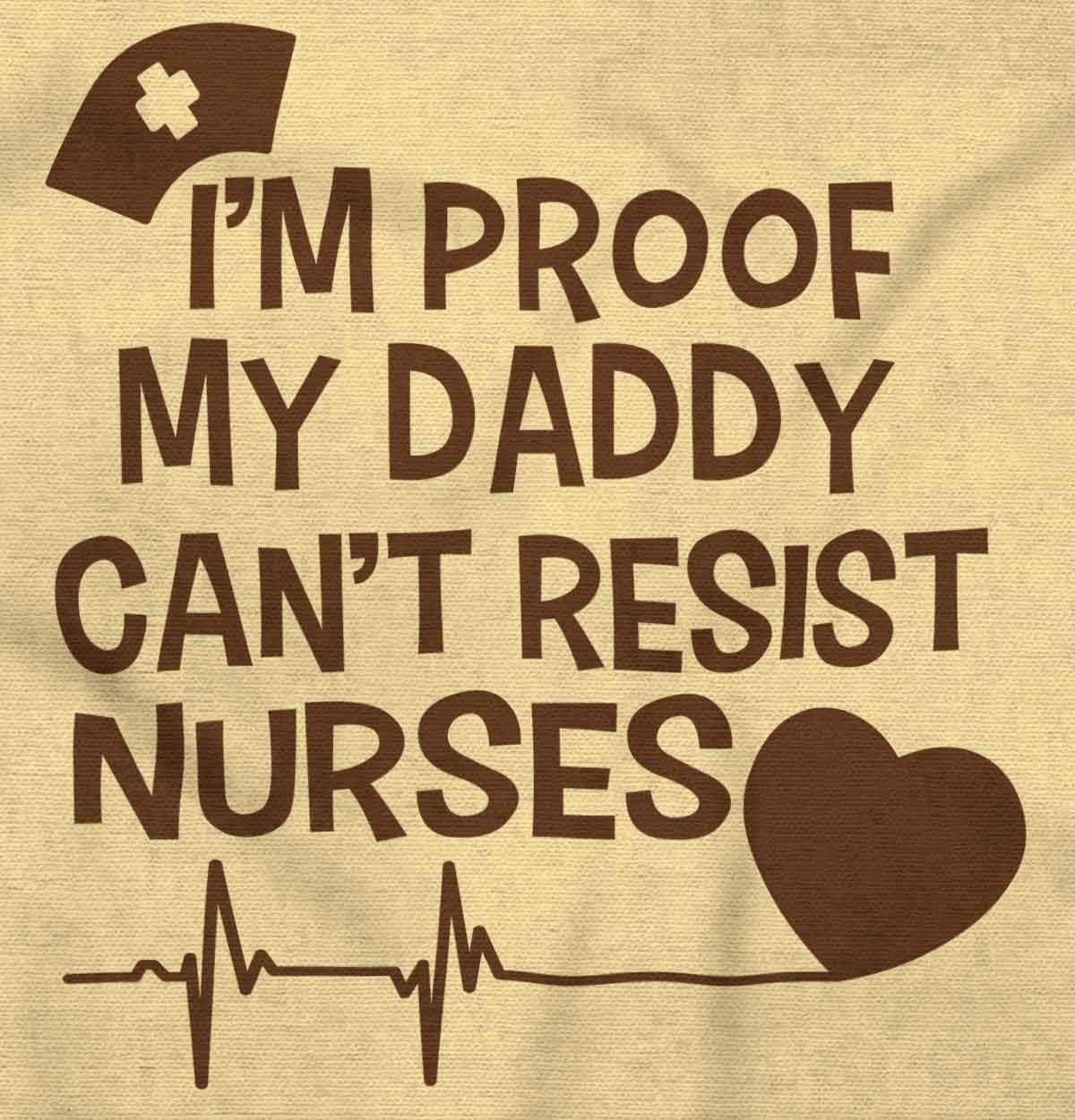 imageBrisco Brands Proof Daddy Cant Resist Nurses Heart Baby Romper Boys or GirlsBanana