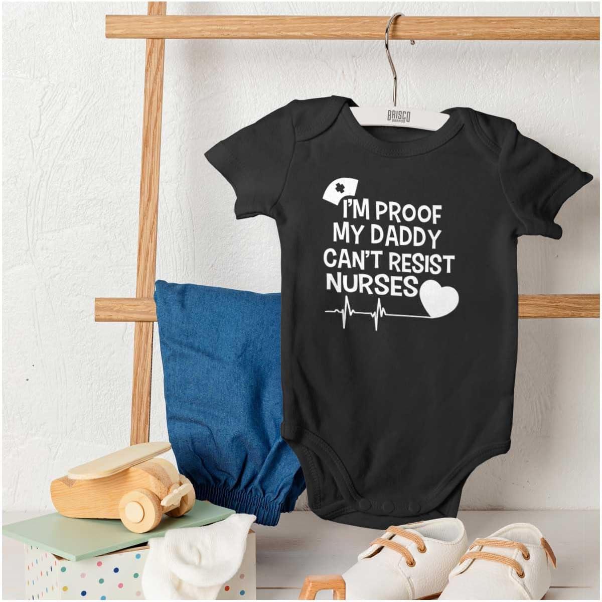 imageBrisco Brands Proof Daddy Cant Resist Nurses Heart Baby Romper Boys or GirlsBlack