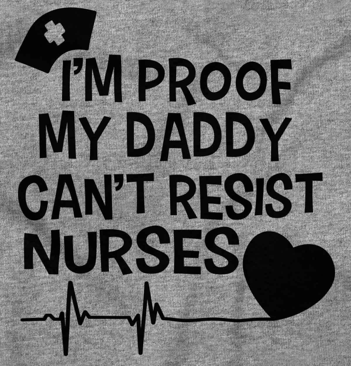 imageBrisco Brands Proof Daddy Cant Resist Nurses Heart Baby Romper Boys or GirlsHeather
