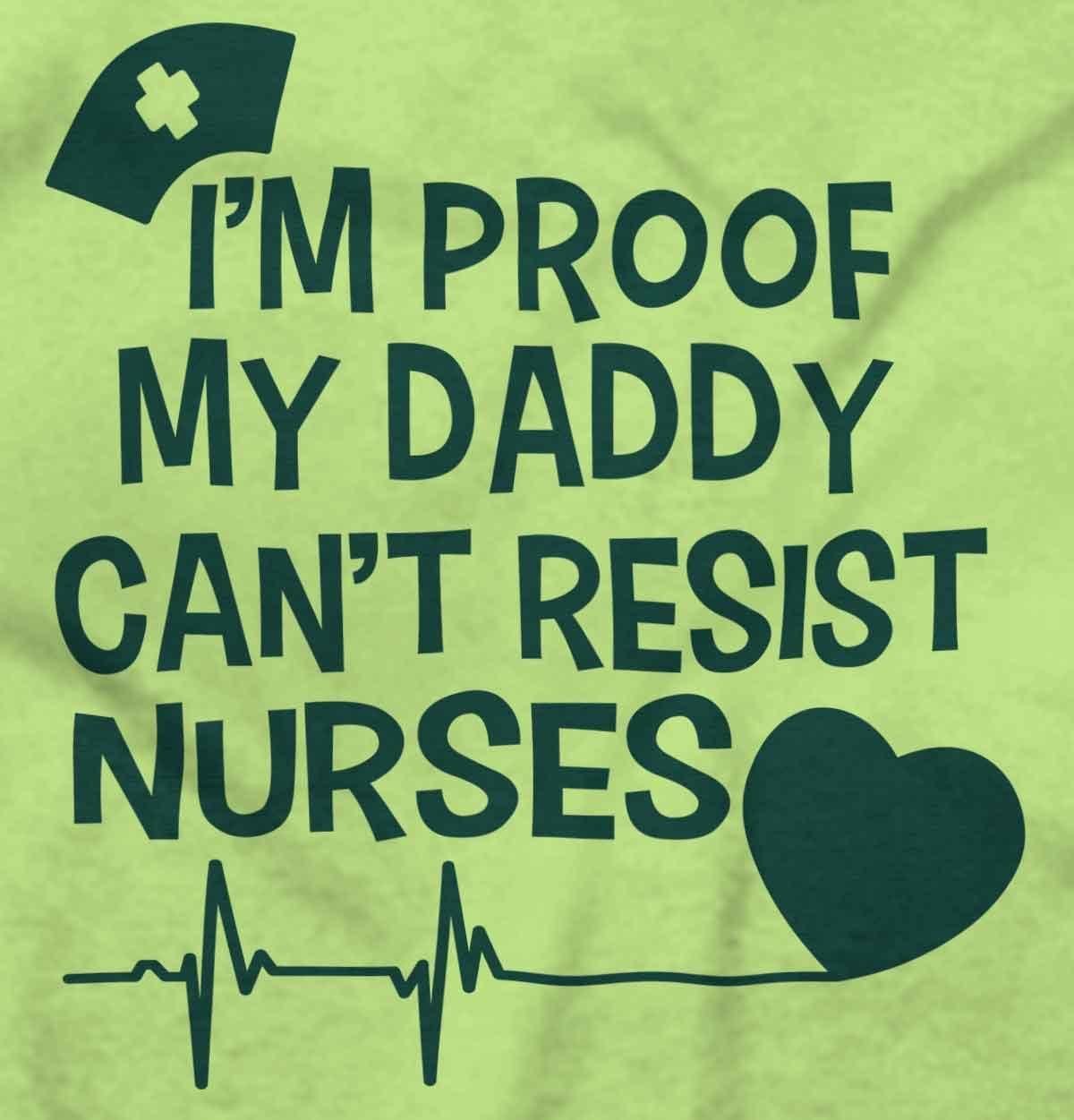 imageBrisco Brands Proof Daddy Cant Resist Nurses Heart Baby Romper Boys or GirlsKey Lime