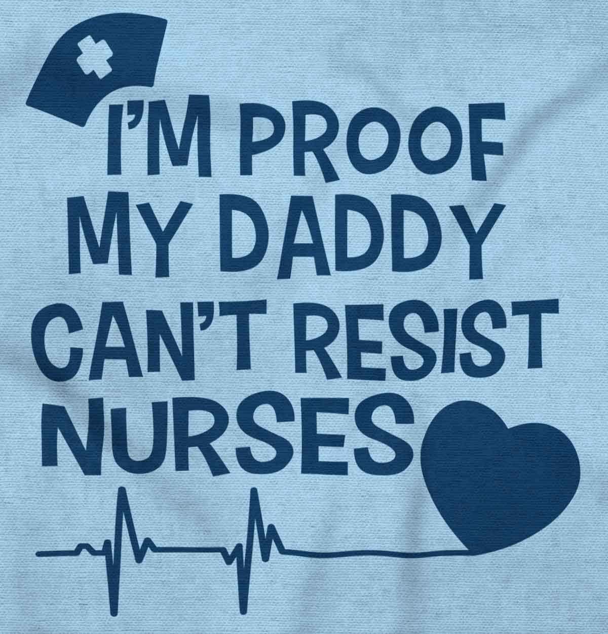 imageBrisco Brands Proof Daddy Cant Resist Nurses Heart Baby Romper Boys or GirlsLight Blue