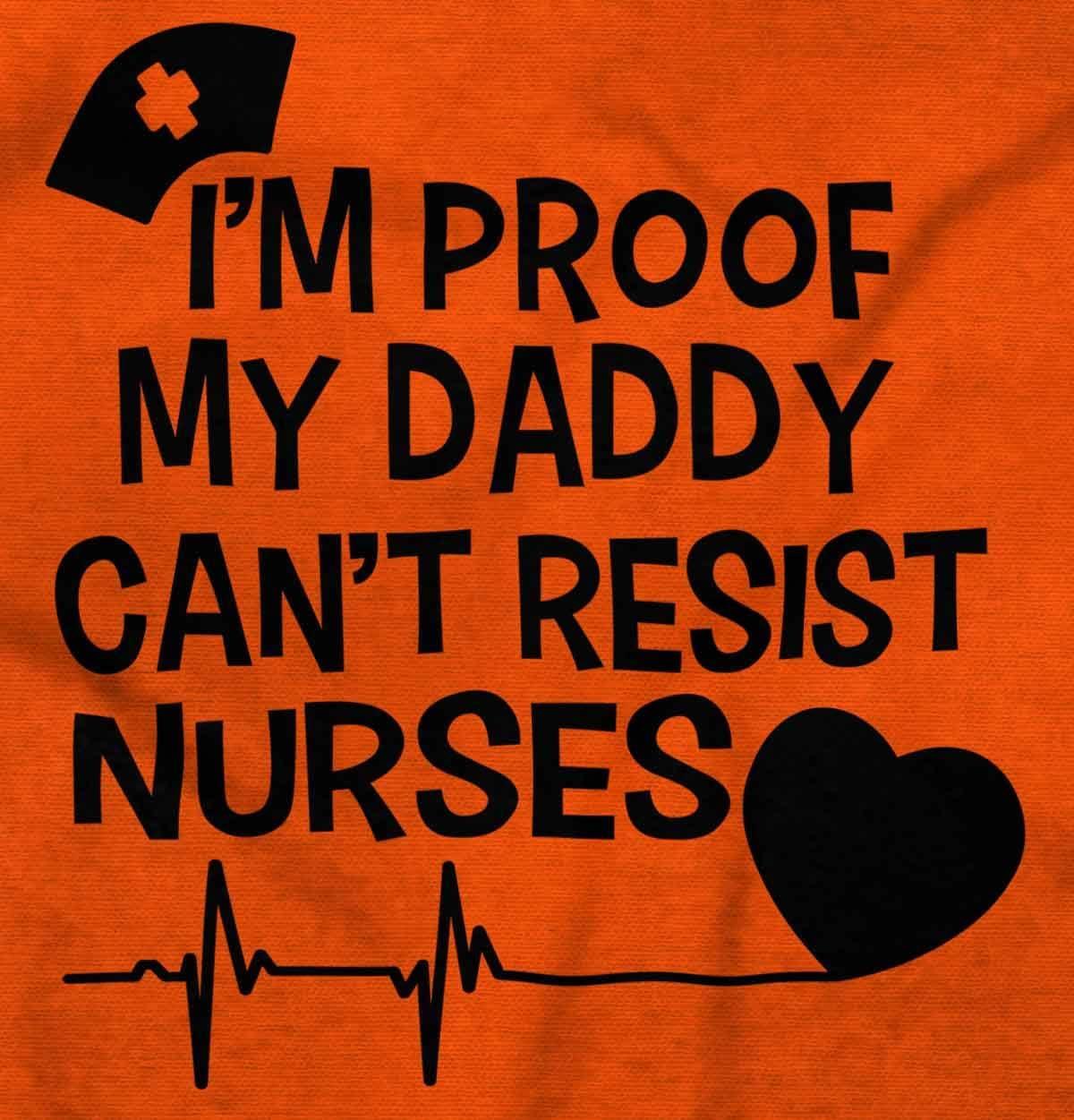 imageBrisco Brands Proof Daddy Cant Resist Nurses Heart Baby Romper Boys or GirlsOrange
