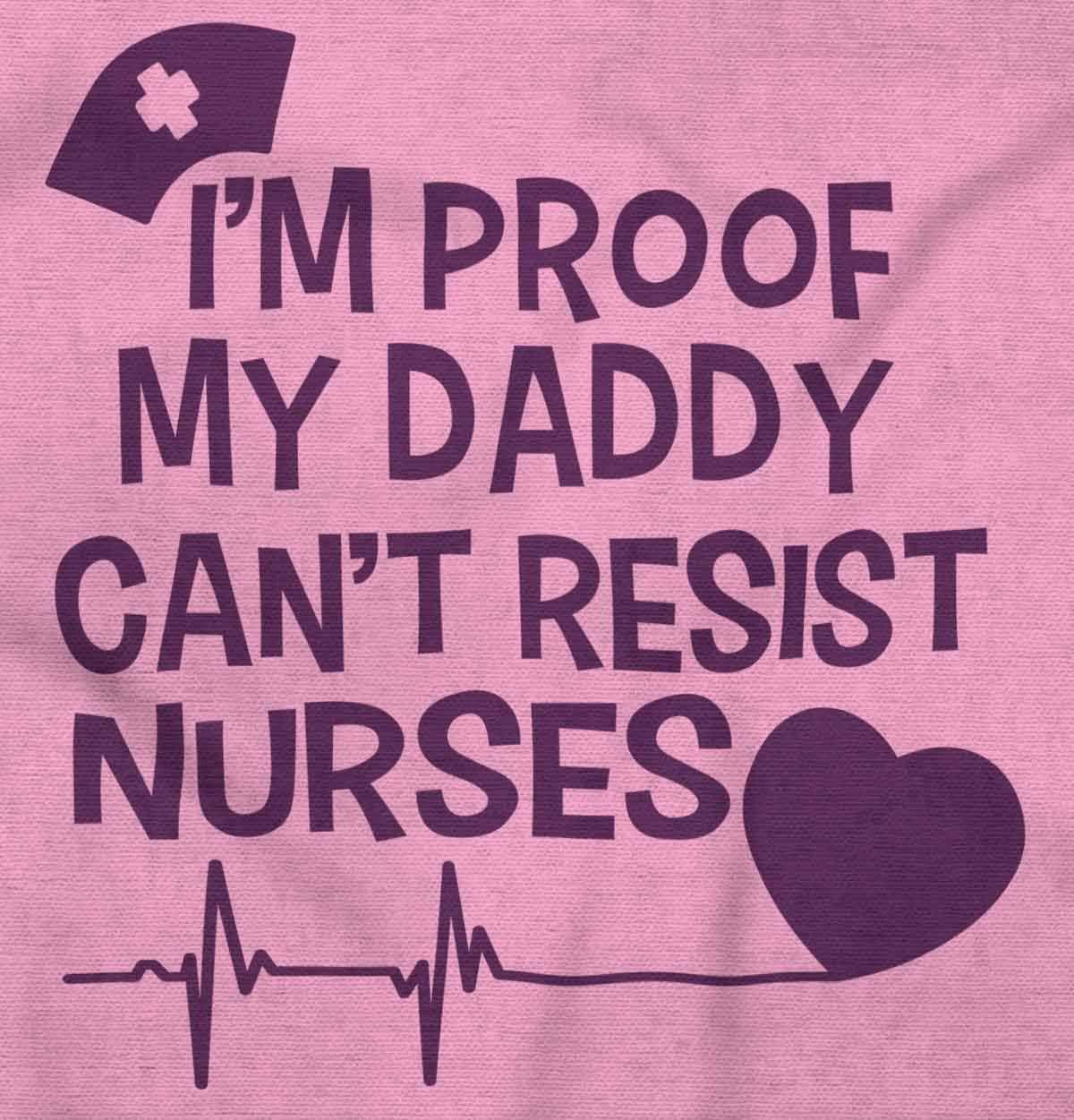 imageBrisco Brands Proof Daddy Cant Resist Nurses Heart Baby Romper Boys or GirlsPink