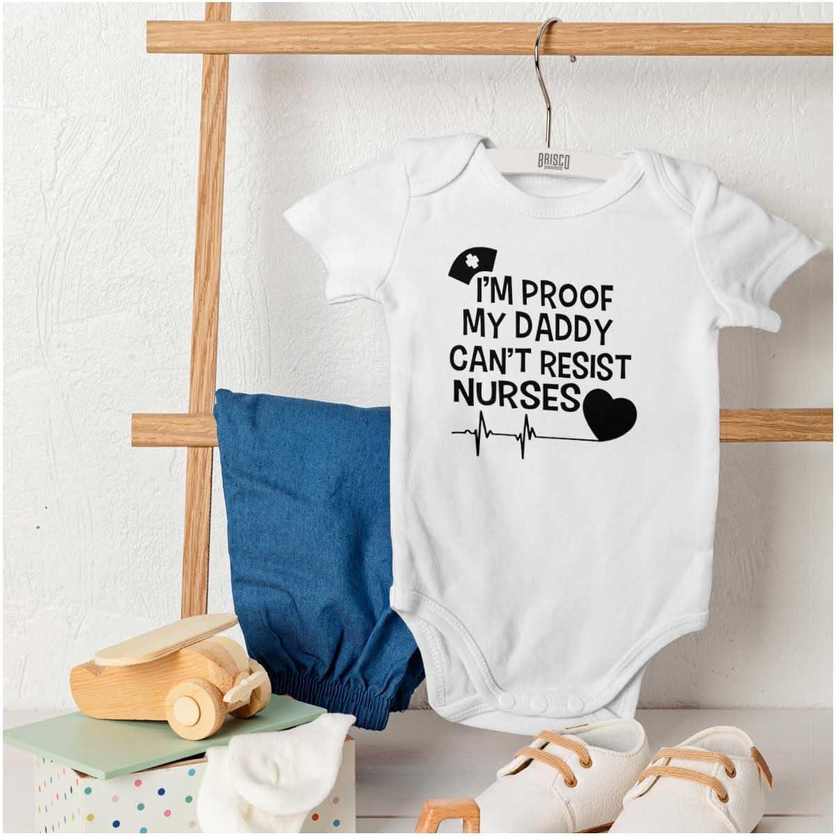imageBrisco Brands Proof Daddy Cant Resist Nurses Heart Baby Romper Boys or GirlsWhite