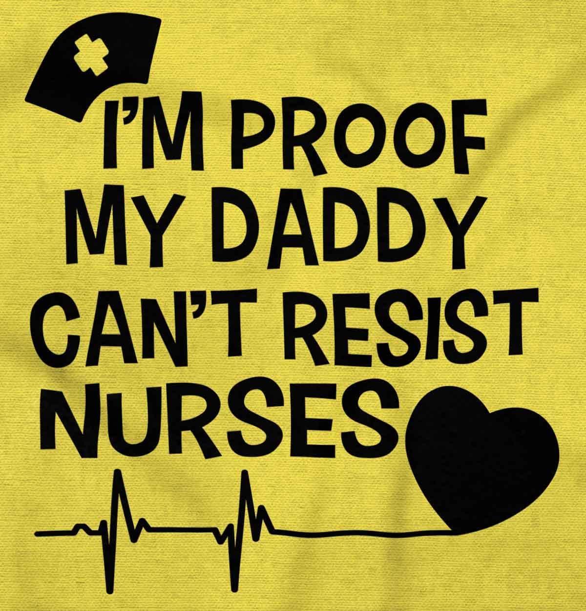 imageBrisco Brands Proof Daddy Cant Resist Nurses Heart Baby Romper Boys or GirlsZest