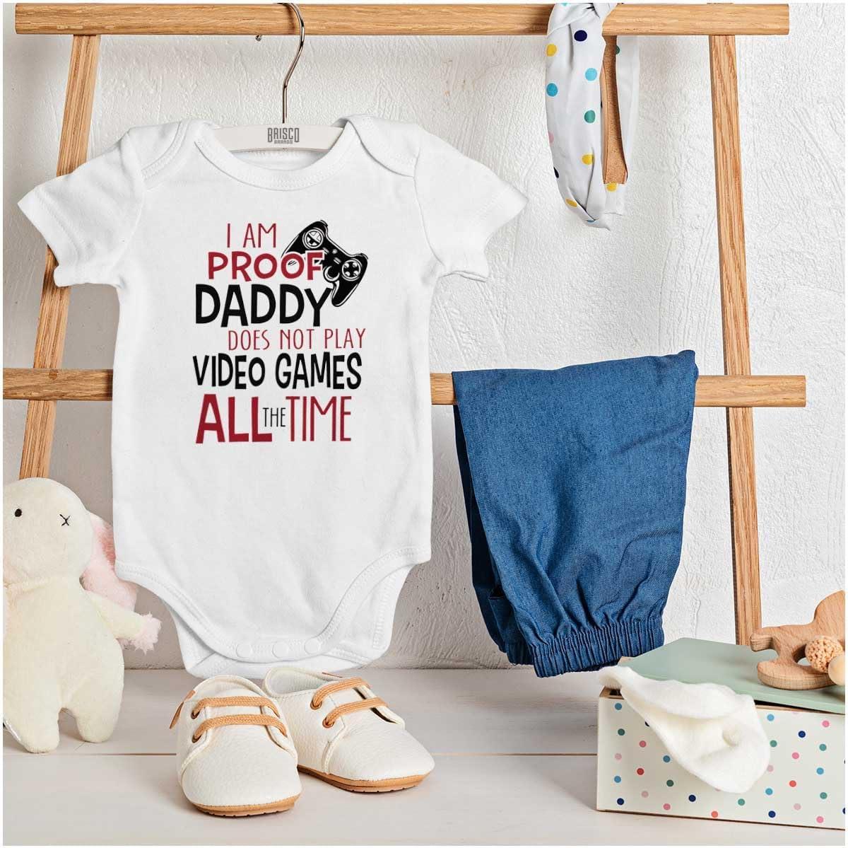 imageBrisco Brands Proof Daddy Doesnt Play Video Games Baby Romper Boys or GirlsWhite