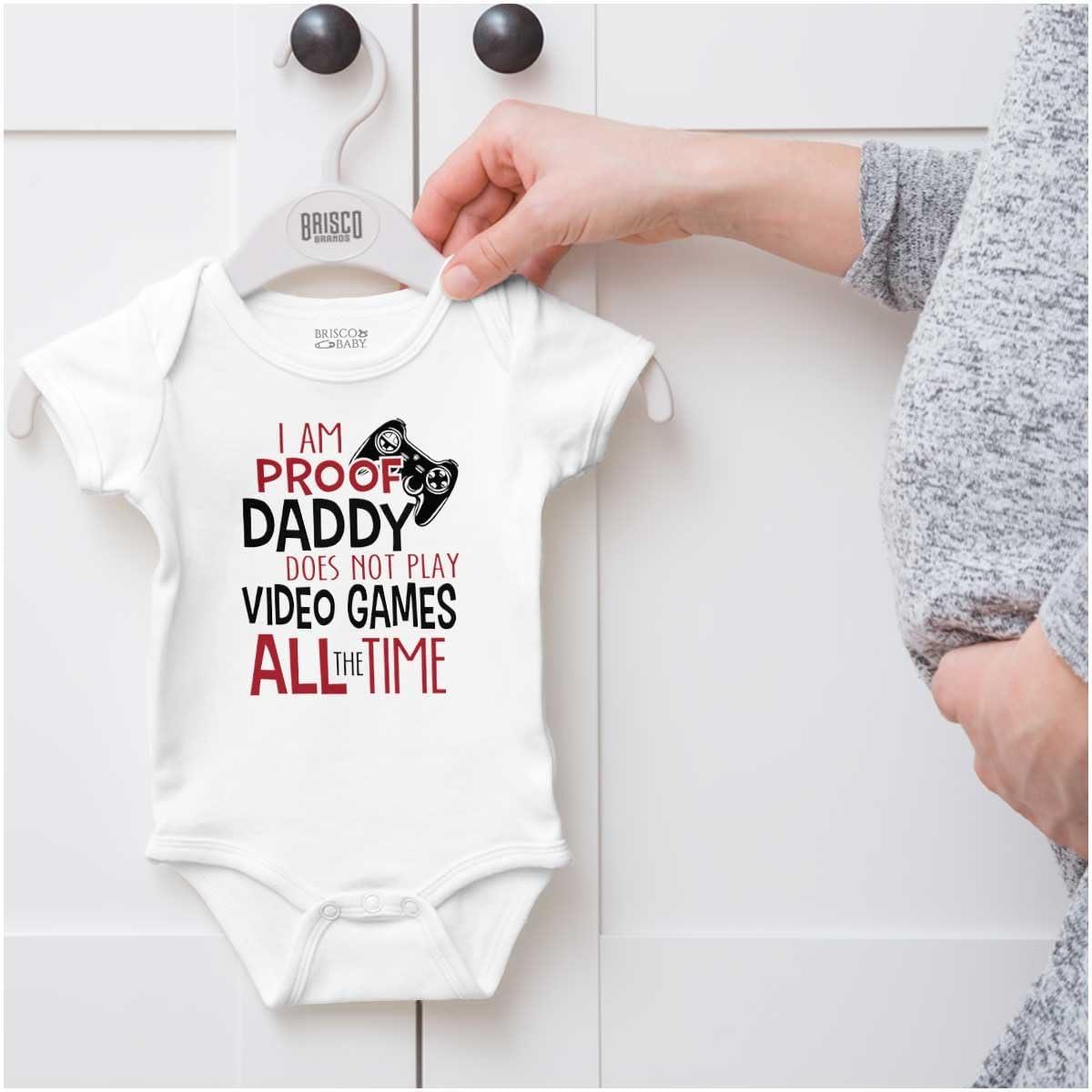 imageBrisco Brands Proof Daddy Doesnt Play Video Games Baby Romper Boys or GirlsWhite