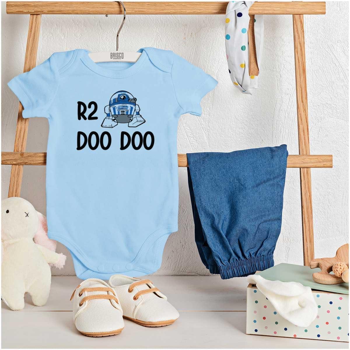 imageBrisco Brands R2 Doo Robot Droid Dark Galaxy Baby Romper Boys or GirlsLight Blue