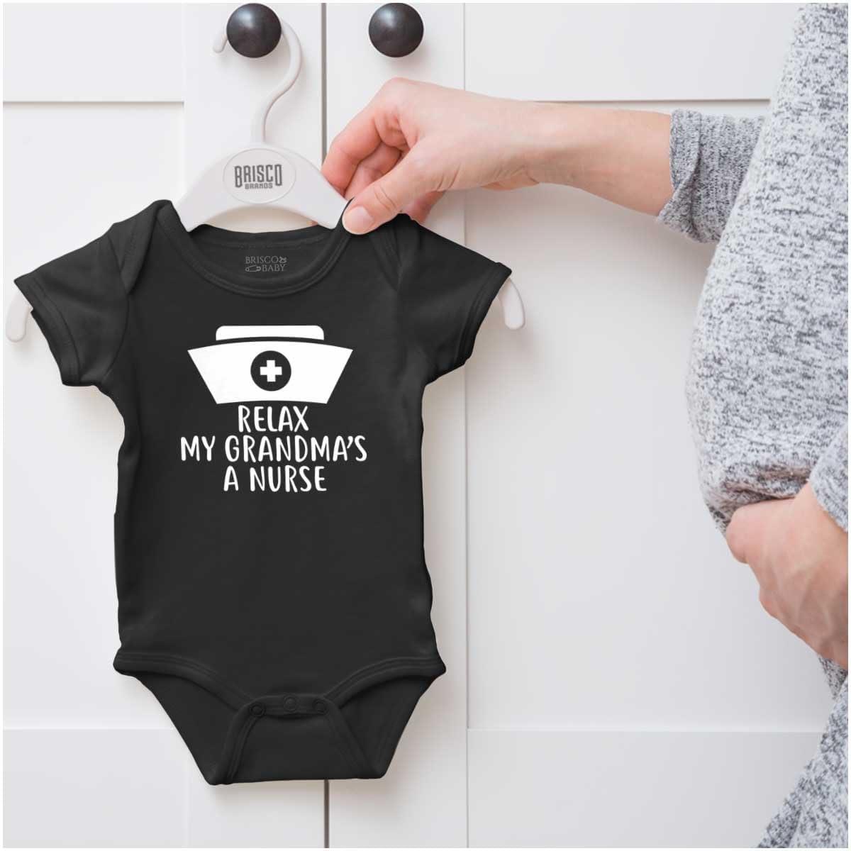 imageBrisco Brands Relax My Grandma Is A Nurse Essential Baby Romper Boys or GirlsBlack