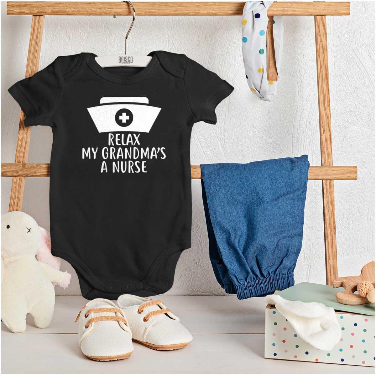 imageBrisco Brands Relax My Grandma Is A Nurse Essential Baby Romper Boys or GirlsBlack