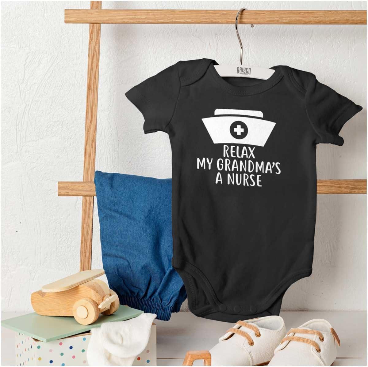 imageBrisco Brands Relax My Grandma Is A Nurse Essential Baby Romper Boys or GirlsBlack