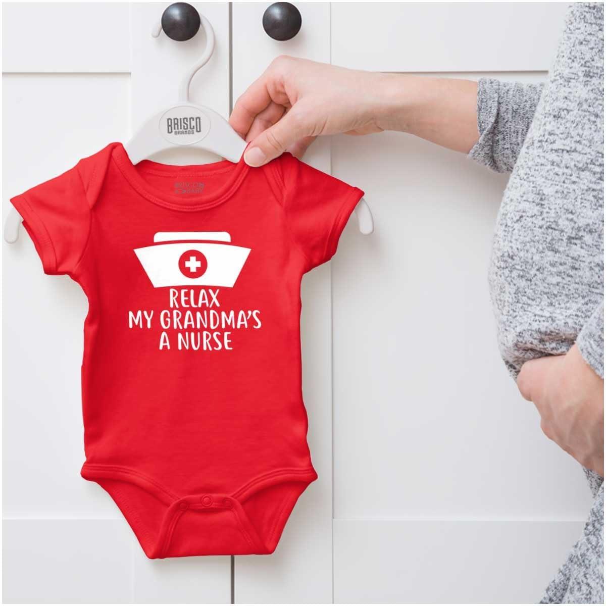 imageBrisco Brands Relax My Grandma Is A Nurse Essential Baby Romper Boys or GirlsRed