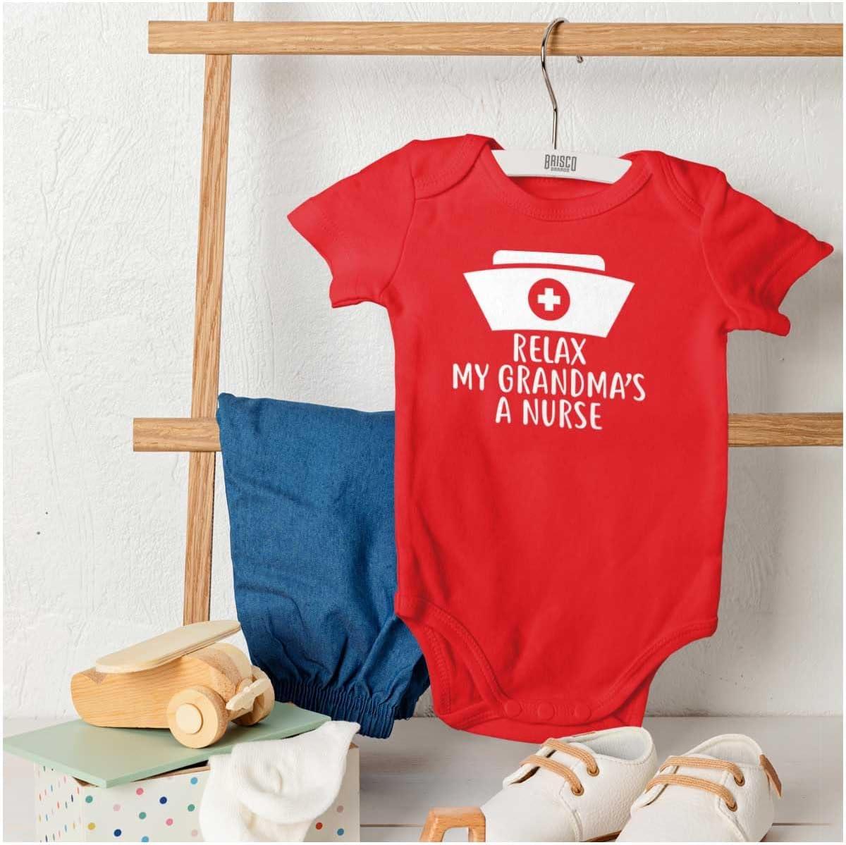 imageBrisco Brands Relax My Grandma Is A Nurse Essential Baby Romper Boys or GirlsRed