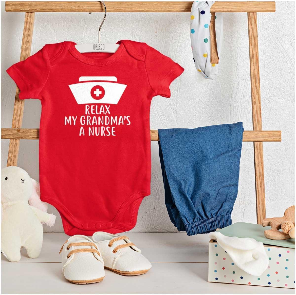 imageBrisco Brands Relax My Grandma Is A Nurse Essential Baby Romper Boys or GirlsRed