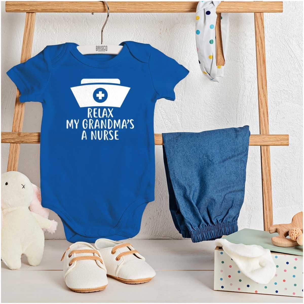 imageBrisco Brands Relax My Grandma Is A Nurse Essential Baby Romper Boys or GirlsRoyal