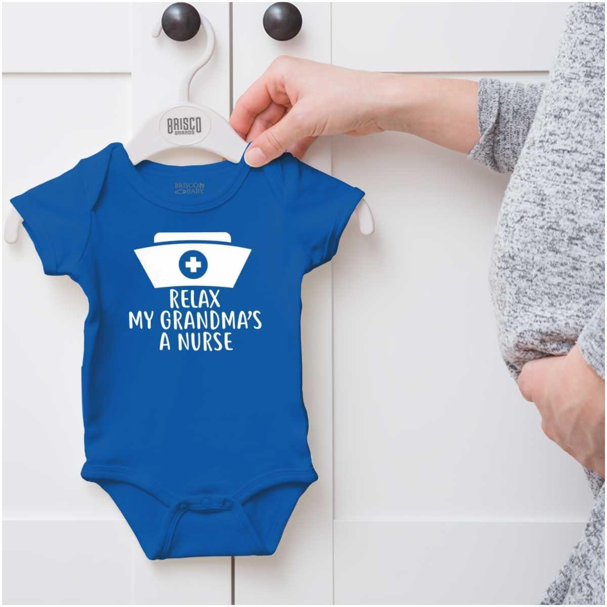 imageBrisco Brands Relax My Grandma Is A Nurse Essential Baby Romper Boys or GirlsRoyal