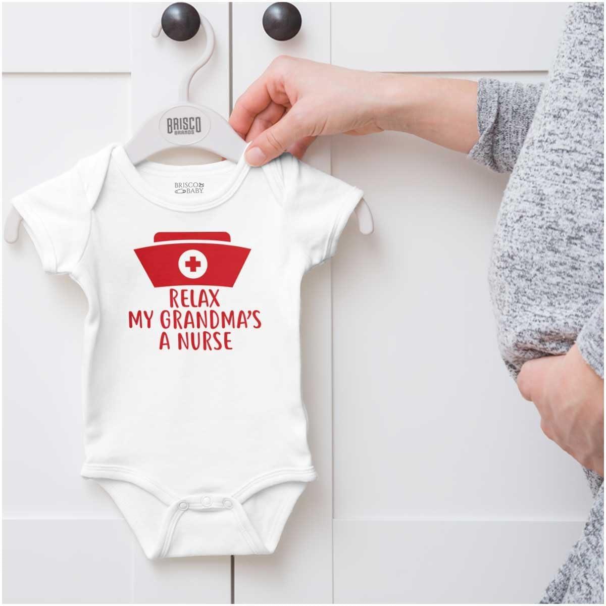 imageBrisco Brands Relax My Grandma Is A Nurse Essential Baby Romper Boys or GirlsWhite
