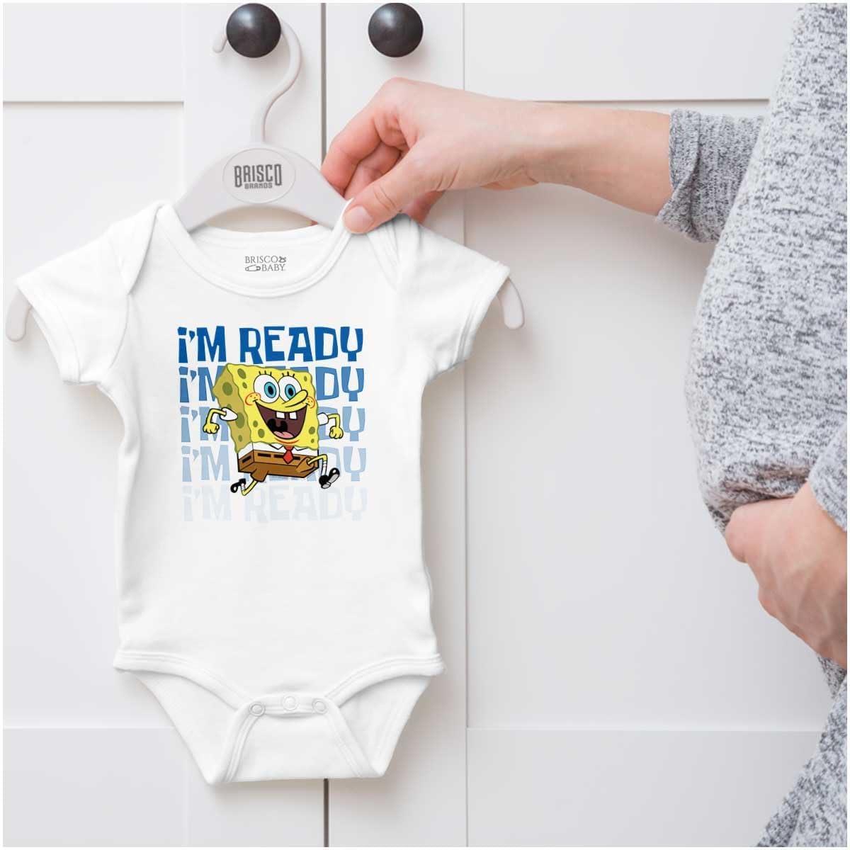 imageBrisco Brands Retro SpongeBob Cartoon Im Ready Baby Romper Boys or GirlsWhite